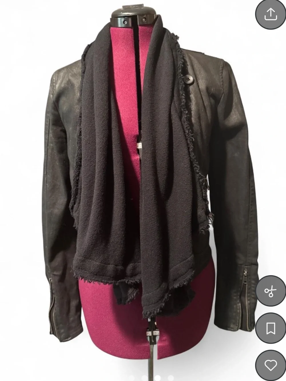 Free People Black Leather Moto Jacket with Draped Front